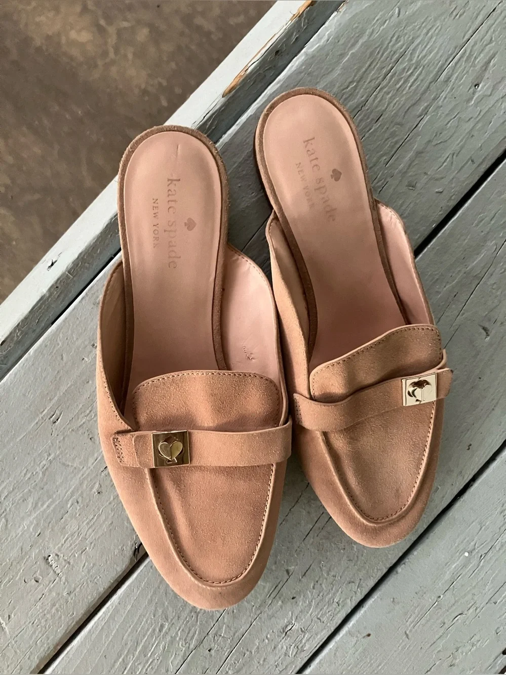 kate spade Blush soft leather Slip-On Mules with Gold Accent